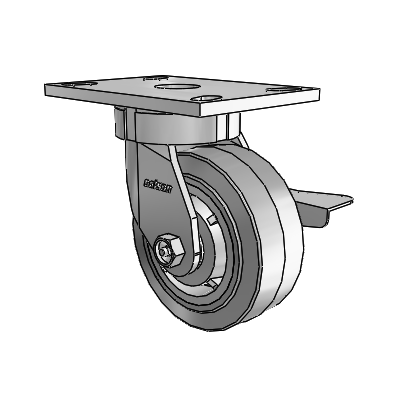 6 Series Kingpinless Casters Top Plate Swivel Caster with 5 x 2 Performa Rubber (Flat/Grey) Wheel and Side Lock Brake