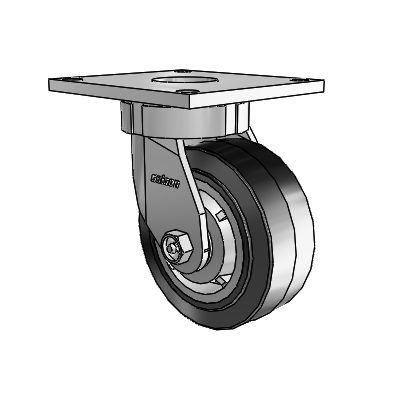 6 Series Kingpinless Casters Top Plate Swivel Caster with 5 x 2 Performa Rubber (Flat/Black) Wheel
