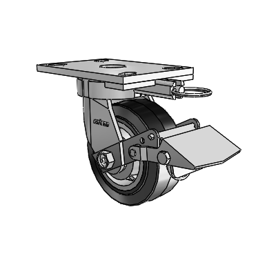 6 Series Kingpinless Casters Top Plate Swivel Caster with 5 x 2 Performa Rubber (Flat/Black) Wheel and Tread Lock Brake