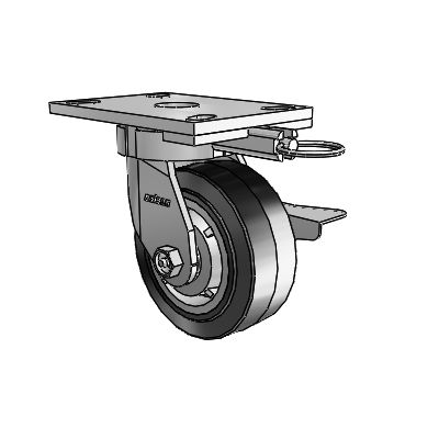 6 Series Kingpinless Casters Top Plate Swivel Caster with 5 x 2 Performa Rubber (Flat/Black) Wheel and Side Lock Brake