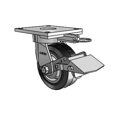 6 Series Kingpinless Casters Top Plate Swivel Caster with 5 x 2 Performa Rubber (Flat/Black) Wheel and Tread Lock Brake