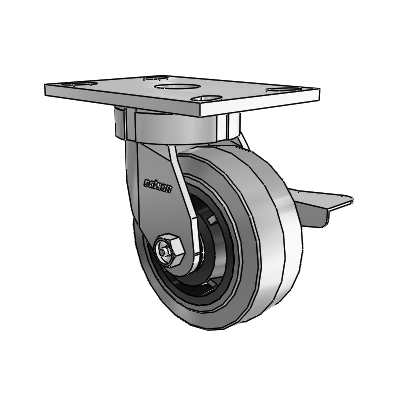 6 Series Kingpinless Casters Top Plate Swivel Caster with 5 x 2 Performa Rubber (Flat/Conductive) Wheel and Side Lock Brake