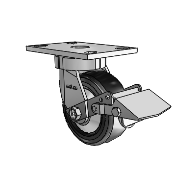 6 Series Kingpinless Casters Top Plate Swivel Caster with 5 x 2 Trans-forma LT (Flat) Wheel and Tread Lock Brake