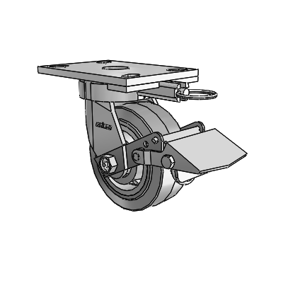 6 Series Kingpinless Casters Top Plate Swivel Caster with 5 x 2 Performa Rubber (Flat/Grey) Wheel and Tread Lock Brake