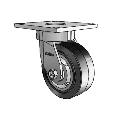 6 Series Kingpinless Casters Top Plate Swivel Caster with 5 x 2 Performa Rubber (Flat/Black) Wheel