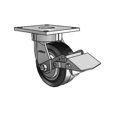 6 Series Kingpinless Casters Top Plate Swivel Caster with 5 x 2 Performa Rubber (Flat/Black) Wheel and Tread Lock Brake