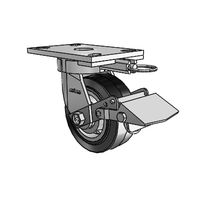 6 Series Kingpinless Casters Top Plate Swivel Caster with 5 x 2 Performa Rubber (Flat/Black) Wheel and Tread Lock Brake