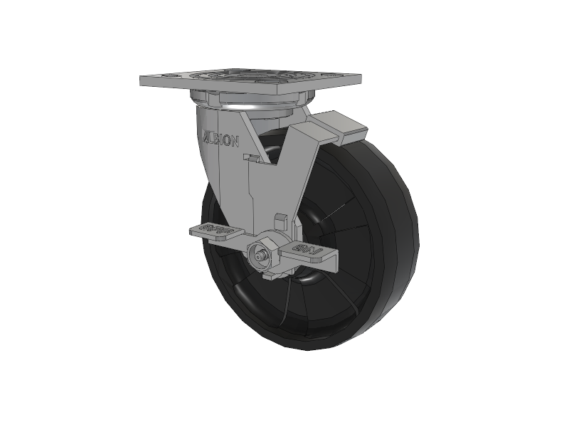 16 Series Top Plate Swivel Caster with 6 x 2 Black Nylon NG - Maxim Nylon Wheel and Face Brake