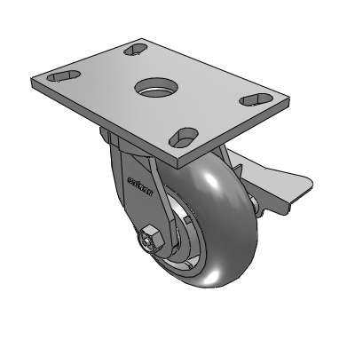 6 Series Kingpinless Casters Top Plate Swivel Caster with 5 x 2 Performa Rubber (Round) Wheel and Side Lock Brake