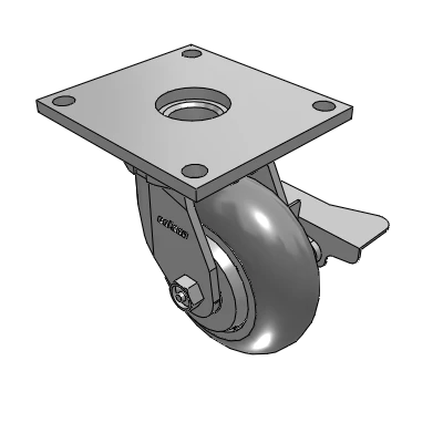 6 Series Kingpinless Casters Top Plate Swivel Caster with 5 x 2 Performa Rubber (Round) Wheel and Side Lock Brake