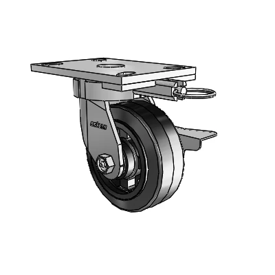 6 Series Kingpinless Casters Top Plate Swivel Caster with 5 x 2 MR - Moldon Rubber (Cast Iron Core) Wheel and Side Lock Brake