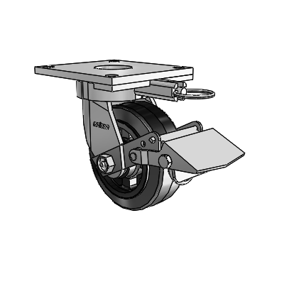 6 Series Kingpinless Casters Top Plate Swivel Caster with 5 x 2 MR - Moldon Rubber (Cast Iron Core) Wheel and Tread Lock Brake