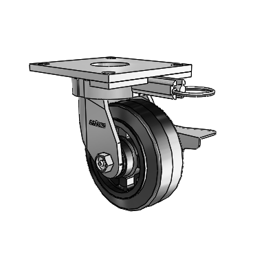 6 Series Kingpinless Casters Top Plate Swivel Caster with 5 x 2 MR - Moldon Rubber (Cast Iron Core) Wheel and Side Lock Brake