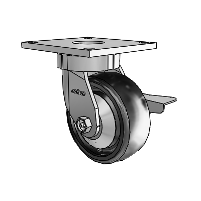 6 Series Kingpinless Casters Top Plate Swivel Caster with 5 x 2 Endura Solid Elastomer Wheel and Side Lock Brake