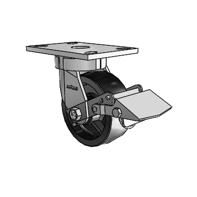 6 Series Kingpinless Casters Top Plate Swivel Caster with 5 x 2 Polyolefin Wheel and Tread Lock Brake