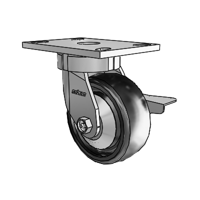 6 Series Kingpinless Casters Top Plate Swivel Caster with 5 x 2 Endura Solid Elastomer Wheel and Side Lock Brake