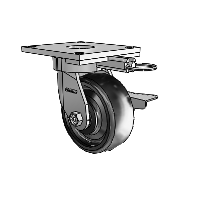 6 Series Kingpinless Casters Top Plate Swivel Caster with 5 x 2 Endura Solid Elastomer Wheel and Side Lock Brake