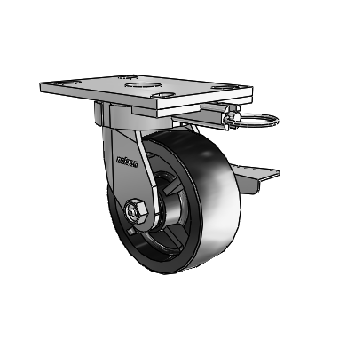 6 Series Kingpinless Casters Top Plate Swivel Caster with 5 x 2 Polyolefin Wheel and Side Lock Brake