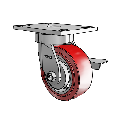 6 Series Kingpinless Casters Top Plate Swivel Caster with 5 x 2 Polyurethane HI-TECH Wheel and Side Lock Brake
