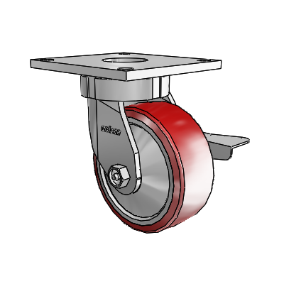 6 Series Kingpinless Casters Top Plate Swivel Caster with 5 x 2 Moldon Polyurethane (Aluminum Core) Wheel and Side Lock Brake