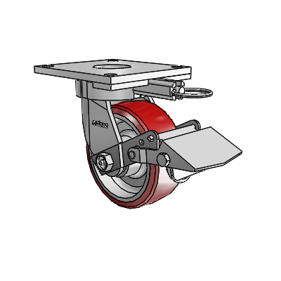 6 Series Kingpinless Casters Top Plate Swivel Caster with 5 x 2 Moldon Polyurethane (Aluminum Core) Wheel and Tread Lock Brake