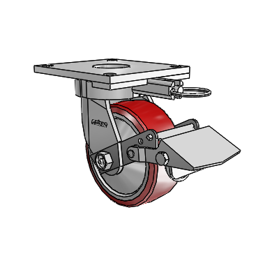 6 Series Kingpinless Casters Top Plate Swivel Caster with 5 x 2 Moldon Polyurethane (Aluminum Core) Wheel and Tread Lock Brake