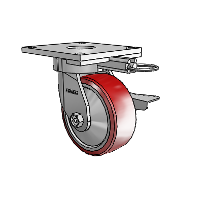6 Series Kingpinless Casters Top Plate Swivel Caster with 5 x 2 Moldon Polyurethane (Aluminum Core) Wheel and Side Lock Brake