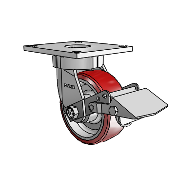 6 Series Kingpinless Casters Top Plate Swivel Caster with 5 x 2 Moldon Polyurethane (Aluminum Core) Wheel and Tread Lock Brake