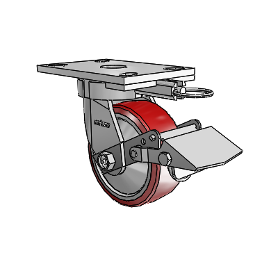 6 Series Kingpinless Casters Top Plate Swivel Caster with 5 x 2 Moldon Polyurethane (Aluminum Core) Wheel and Tread Lock Brake