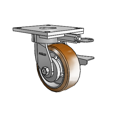 6 Series Kingpinless Casters Top Plate Swivel Caster with 5 x 2 Moldon Nylon (Aluminum Core) Wheel and Side Lock Brake