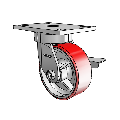 6 Series Kingpinless Casters Top Plate Swivel Caster with 5 x 2 Moldon Polyurethane (Cast Iron Core) Wheel and Side Lock Brake