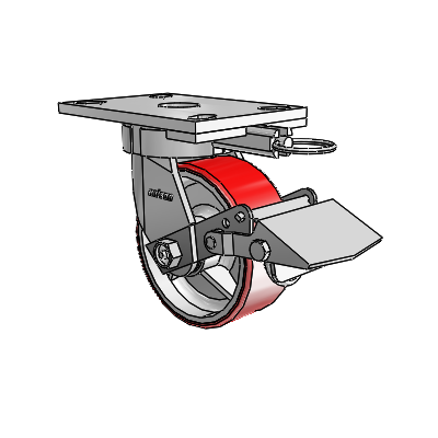 6 Series Kingpinless Casters Top Plate Swivel Caster with 5 x 2 Moldon Polyurethane (Cast Iron Core) Wheel and Tread Lock Brake