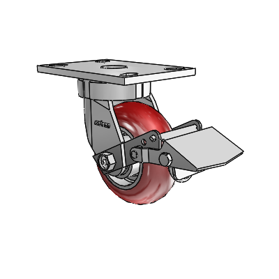 6 Series Kingpinless Casters Top Plate Swivel Caster with 5 x 2 CG Max Maroon Wheel and Tread Lock Brake