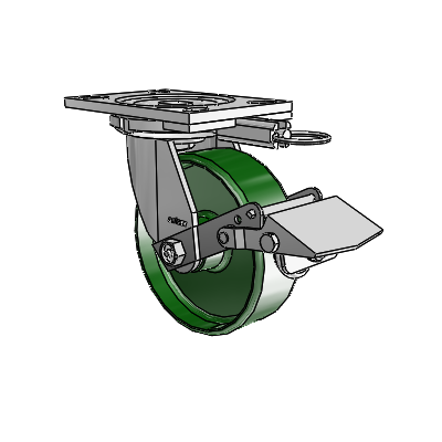 6 Series Casters Top Plate Swivel Zinc Caster with 6 x 2 Green Cast Iron Wheel and Tread Lock Brake