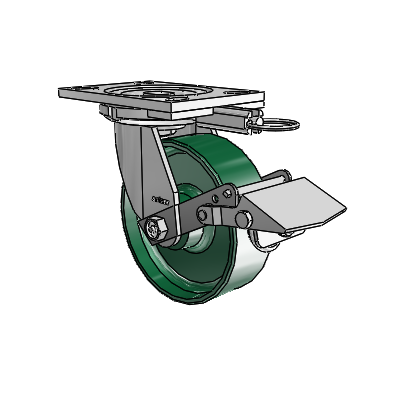 6 Series Casters Top Plate Swivel Zinc Caster with 6 x 2 Green Forged Steel Wheel and Tread Lock Brake