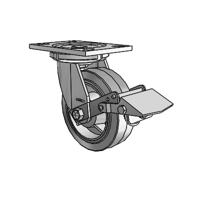6 Series Casters Top Plate Swivel Zinc Caster with 6 x 2 Grey on Grey Performa Rubber (Flat/Grey) Wheel and Tread Lock Brake