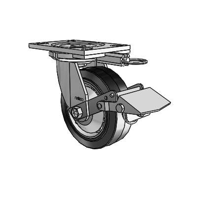 6 Series Casters Top Plate Swivel Zinc Caster with 6 x 2 Black on Grey Performa Rubber (Flat/Black) Wheel and Tread Lock Brake