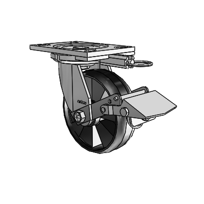 6 Series Casters Top Plate Swivel Zinc Caster with 6 x 2 Black Maxim Wheel and Tread Lock Brake