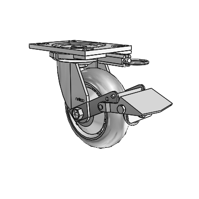 6 Series Casters Top Plate Swivel Zinc Caster with 6 x 2 Grey on Grey Performa Rubber (Round/Grey) Wheel and Tread Lock Brake