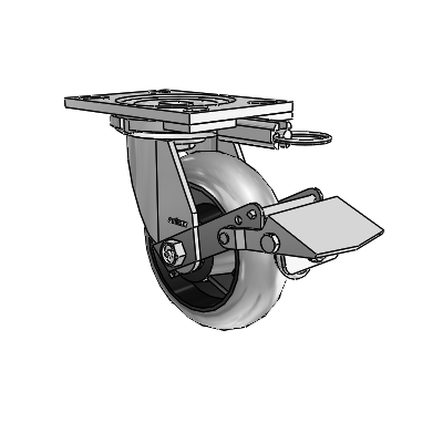 6 Series Casters Top Plate Swivel Zinc Caster with 6 x 2 Grey on Grey Performa Rubber (Round/Conductive) Wheel and Tread Lock Brake