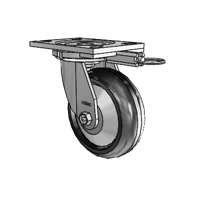Roulettes de la série 6, plaque supérieure pivotante en zinc, avec 6 roues « Trans-forma LT » (rondes) noires sur fond noir, dimensions 6 x 2