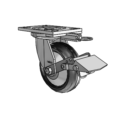 6 Series Casters Top Plate Swivel Zinc Caster with 6 x 2 Black on Black Trans-forma LT (Round) Wheel and Tread Lock Brake