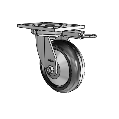 Roulettes de la série 6, plaque supérieure pivotante en zinc, avec 6 roues « Trans-forma LT » (rondes) noires sur fond noir, dimensions 6 x 2