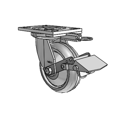 6 Series Casters Top Plate Swivel Zinc Caster with 6 x 2 Grey on Grey Trans-forma (Round) Wheel and Tread Lock Brake
