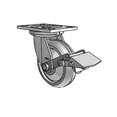 6 Series Casters Top Plate Swivel Zinc Caster with 6 x 2 Grey on Grey Trans-forma HD (Round) Wheel and Tread Lock Brake