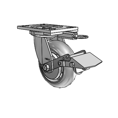 6 Series Casters Top Plate Swivel Zinc Caster with 6 x 2 Grey on Grey Performa Rubber (Round/Grey) Wheel and Tread Lock Brake