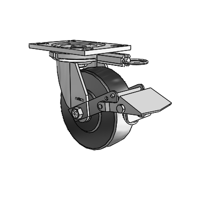 6 Series Casters Top Plate Swivel Zinc Caster with 6 x 2 Black Commander HD Wheel and Tread Lock Brake