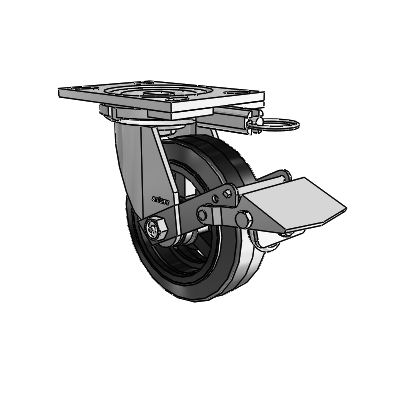 6 Series Casters Top Plate Swivel Zinc Caster with 6 x 2 Black on Black MR - Moldon Rubber (Cast Iron Core) Wheel and Tread Lock Brake