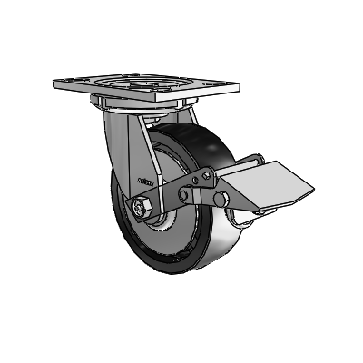 6 Series Casters Top Plate Swivel Zinc Caster with 6 x 2 Black Polyolefin Wheel and Tread Lock Brake