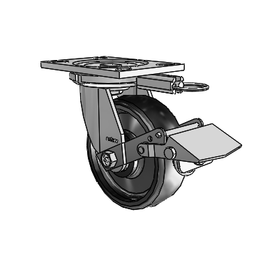 6 Series Casters Top Plate Swivel Zinc Caster with 6 x 2 Black Endura Solid Elastomer Wheel and Tread Lock Brake